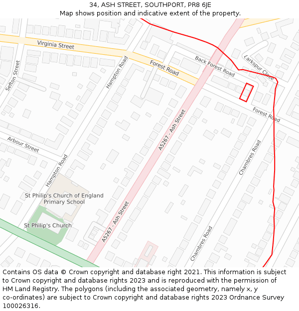 34, ASH STREET, SOUTHPORT, PR8 6JE: Location map and indicative extent of plot