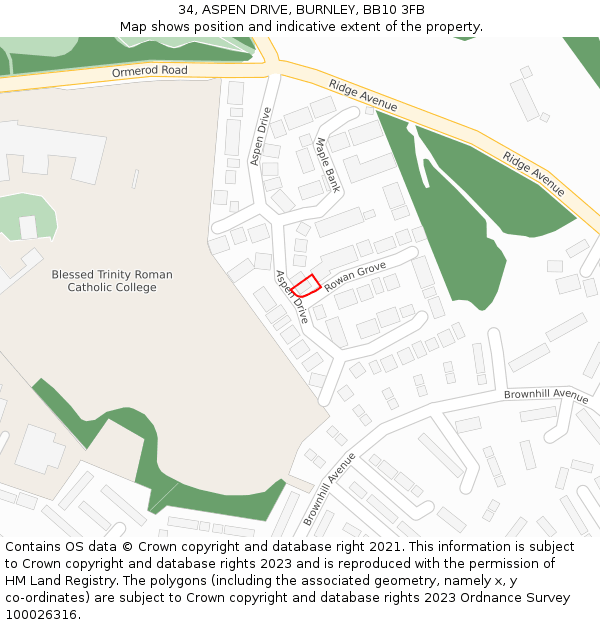 34, ASPEN DRIVE, BURNLEY, BB10 3FB: Location map and indicative extent of plot