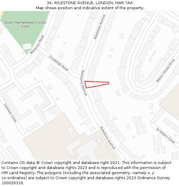 34, AYLESTONE AVENUE, LONDON, NW6 7AA: Location map and indicative extent of plot