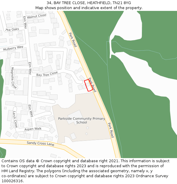 34, BAY TREE CLOSE, HEATHFIELD, TN21 8YG: Location map and indicative extent of plot