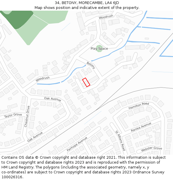 34, BETONY, MORECAMBE, LA4 6JD: Location map and indicative extent of plot