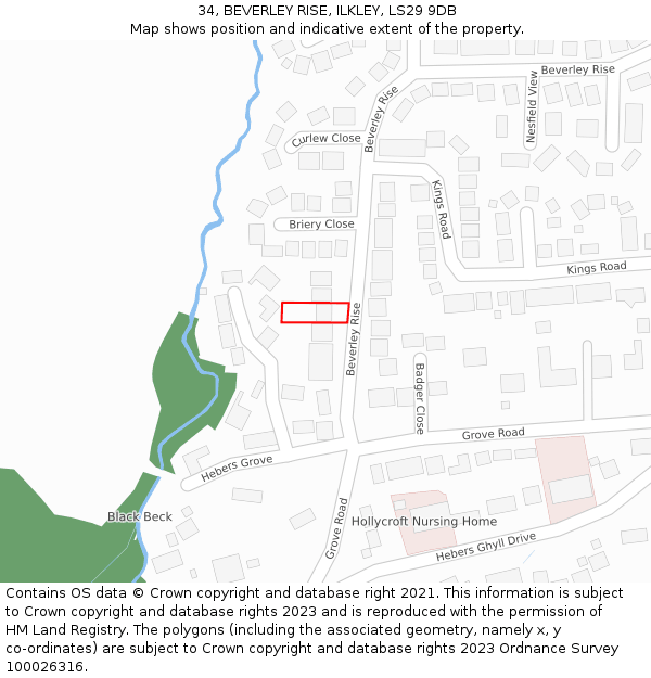 34, BEVERLEY RISE, ILKLEY, LS29 9DB: Location map and indicative extent of plot