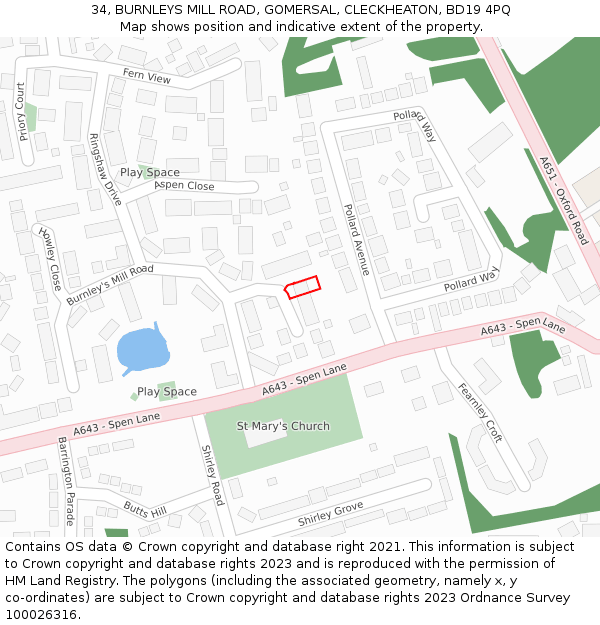 34, BURNLEYS MILL ROAD, GOMERSAL, CLECKHEATON, BD19 4PQ: Location map and indicative extent of plot