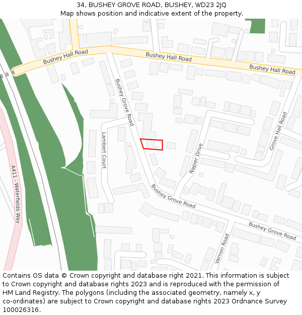 34, BUSHEY GROVE ROAD, BUSHEY, WD23 2JQ: Location map and indicative extent of plot