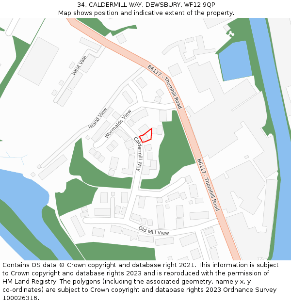 34, CALDERMILL WAY, DEWSBURY, WF12 9QP: Location map and indicative extent of plot