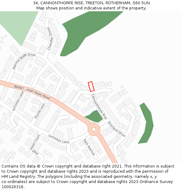 34, CANNONTHORPE RISE, TREETON, ROTHERHAM, S60 5UN: Location map and indicative extent of plot