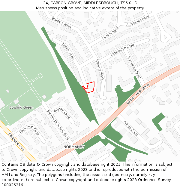 34, CARRON GROVE, MIDDLESBROUGH, TS6 0HD: Location map and indicative extent of plot