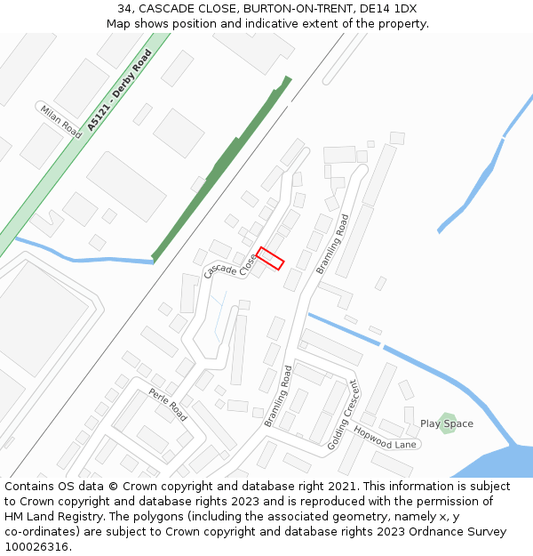 34, CASCADE CLOSE, BURTON-ON-TRENT, DE14 1DX: Location map and indicative extent of plot