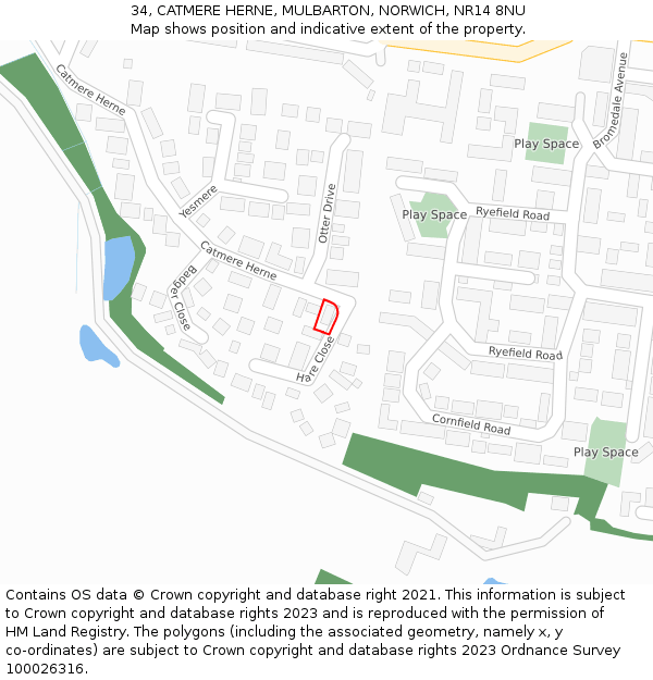 34, CATMERE HERNE, MULBARTON, NORWICH, NR14 8NU: Location map and indicative extent of plot