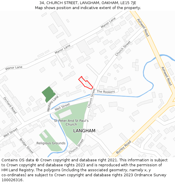 34, CHURCH STREET, LANGHAM, OAKHAM, LE15 7JE: Location map and indicative extent of plot