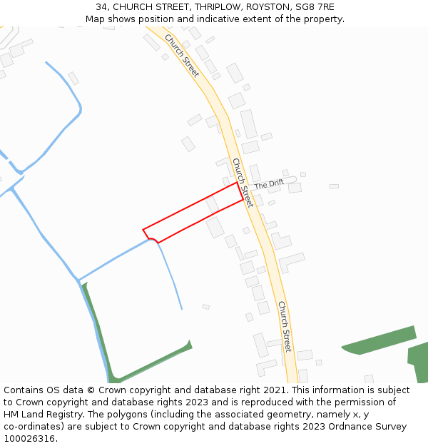 34, CHURCH STREET, THRIPLOW, ROYSTON, SG8 7RE: Location map and indicative extent of plot