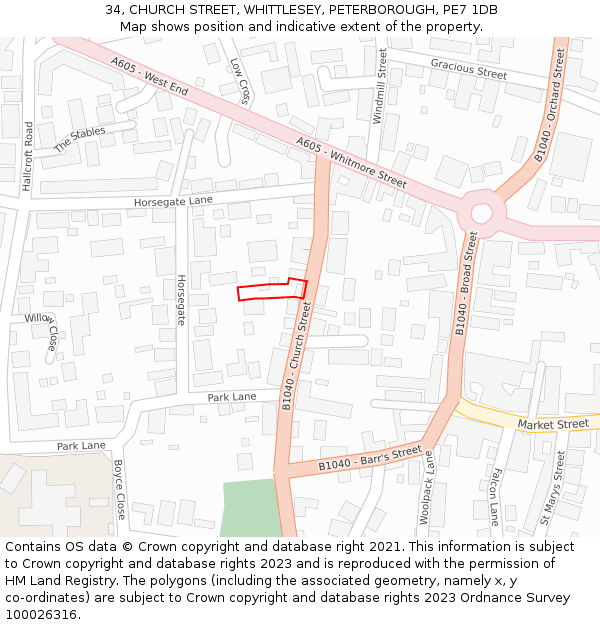 34, CHURCH STREET, WHITTLESEY, PETERBOROUGH, PE7 1DB: Location map and indicative extent of plot