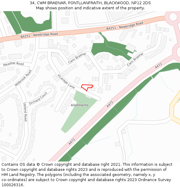 34, CWM BRAENAR, PONTLLANFRAITH, BLACKWOOD, NP12 2DS: Location map and indicative extent of plot