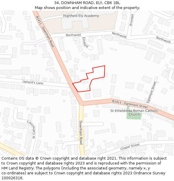 34, DOWNHAM ROAD, ELY, CB6 1BL: Location map and indicative extent of plot