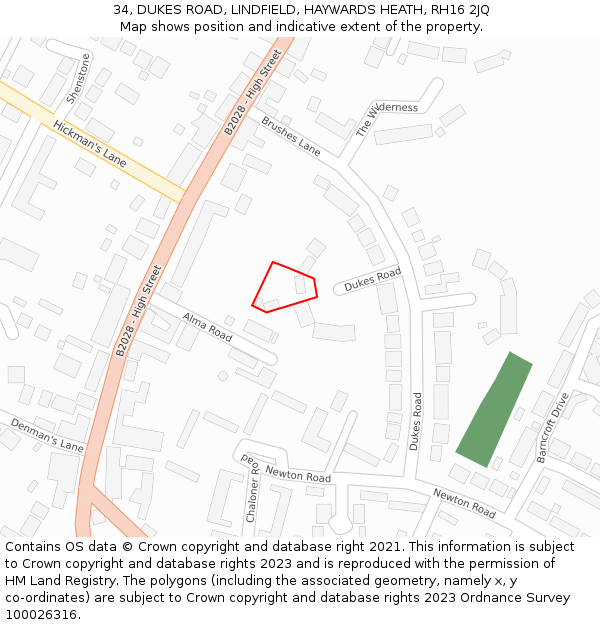 34, DUKES ROAD, LINDFIELD, HAYWARDS HEATH, RH16 2JQ: Location map and indicative extent of plot