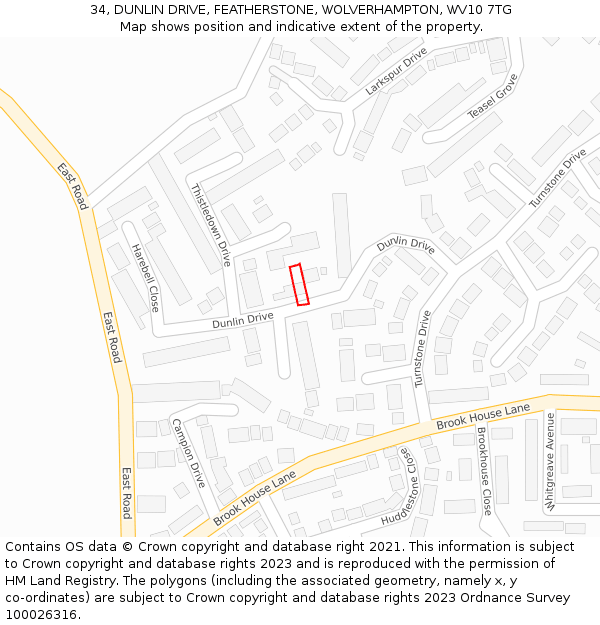 34, DUNLIN DRIVE, FEATHERSTONE, WOLVERHAMPTON, WV10 7TG: Location map and indicative extent of plot