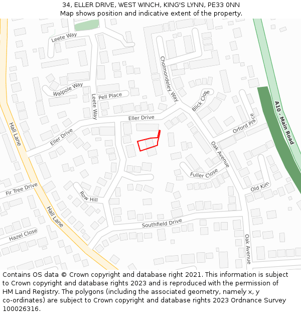 34, ELLER DRIVE, WEST WINCH, KING'S LYNN, PE33 0NN: Location map and indicative extent of plot