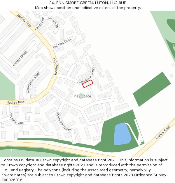 34, ENNISMORE GREEN, LUTON, LU2 8UP: Location map and indicative extent of plot