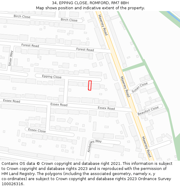 34, EPPING CLOSE, ROMFORD, RM7 8BH: Location map and indicative extent of plot