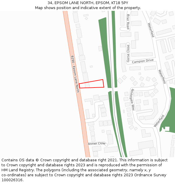 34, EPSOM LANE NORTH, EPSOM, KT18 5PY: Location map and indicative extent of plot