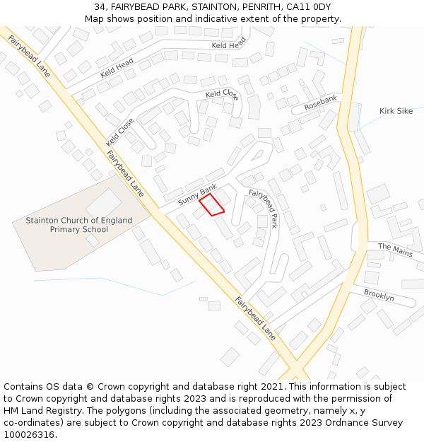 34, FAIRYBEAD PARK, STAINTON, PENRITH, CA11 0DY: Location map and indicative extent of plot