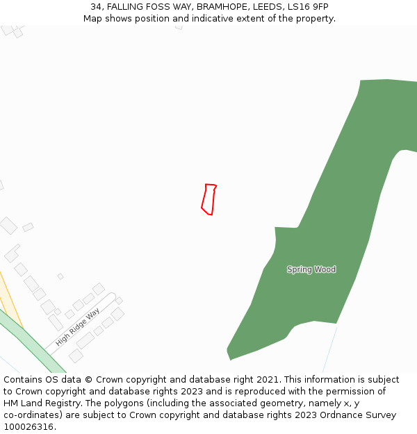 34, FALLING FOSS WAY, BRAMHOPE, LEEDS, LS16 9FP: Location map and indicative extent of plot