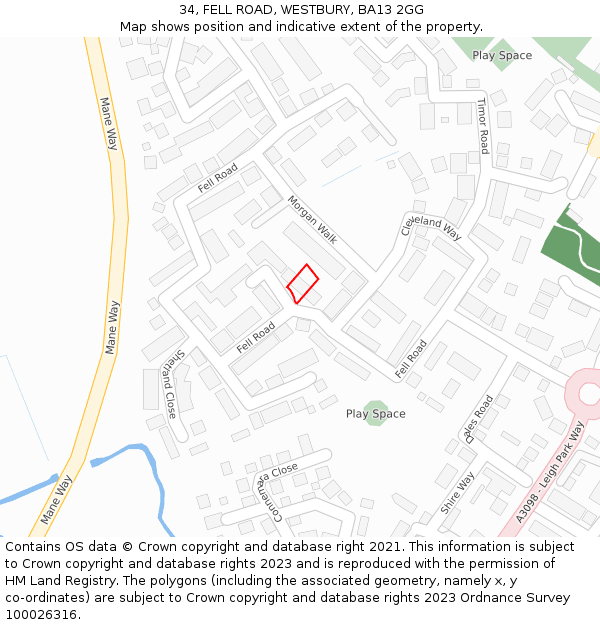 34, FELL ROAD, WESTBURY, BA13 2GG: Location map and indicative extent of plot