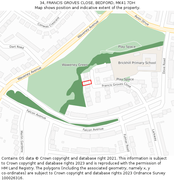 34, FRANCIS GROVES CLOSE, BEDFORD, MK41 7DH: Location map and indicative extent of plot