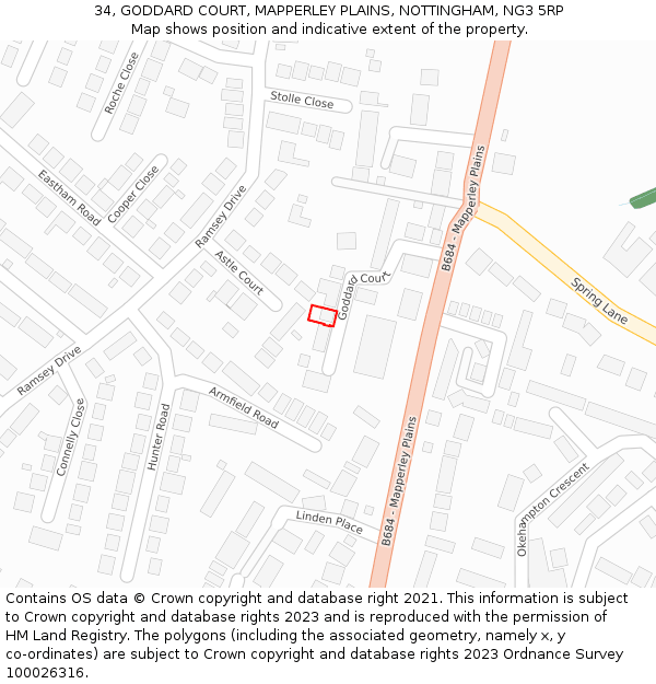 34, GODDARD COURT, MAPPERLEY PLAINS, NOTTINGHAM, NG3 5RP: Location map and indicative extent of plot