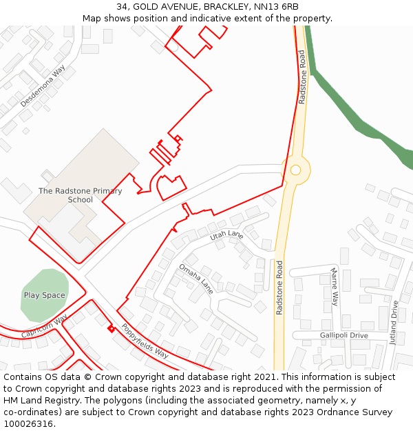 34, GOLD AVENUE, BRACKLEY, NN13 6RB: Location map and indicative extent of plot