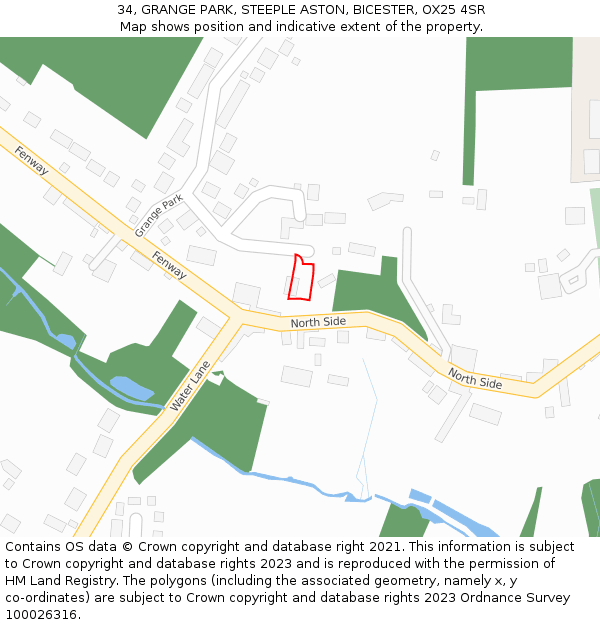 34, GRANGE PARK, STEEPLE ASTON, BICESTER, OX25 4SR: Location map and indicative extent of plot