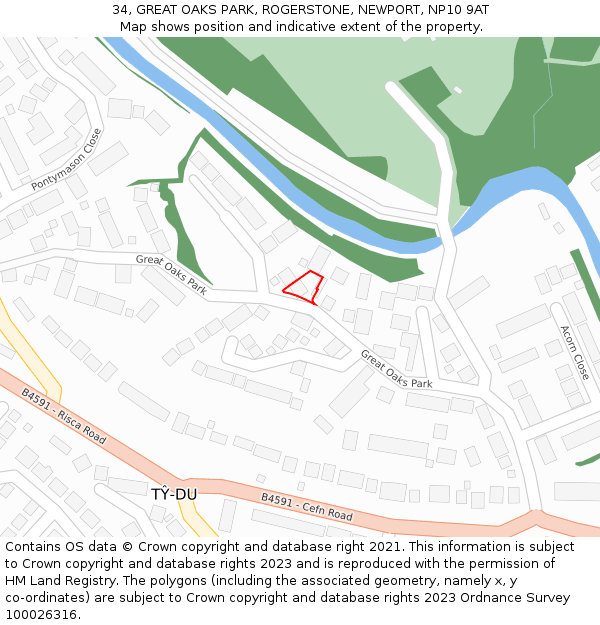 34, GREAT OAKS PARK, ROGERSTONE, NEWPORT, NP10 9AT: Location map and indicative extent of plot