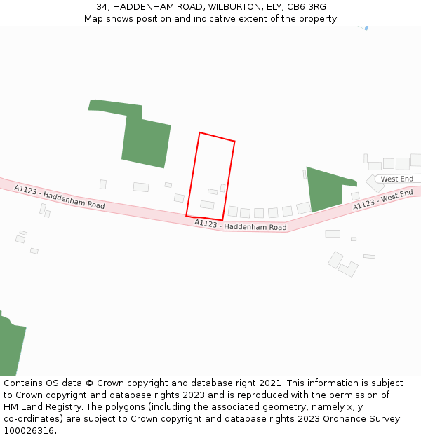 34, HADDENHAM ROAD, WILBURTON, ELY, CB6 3RG: Location map and indicative extent of plot