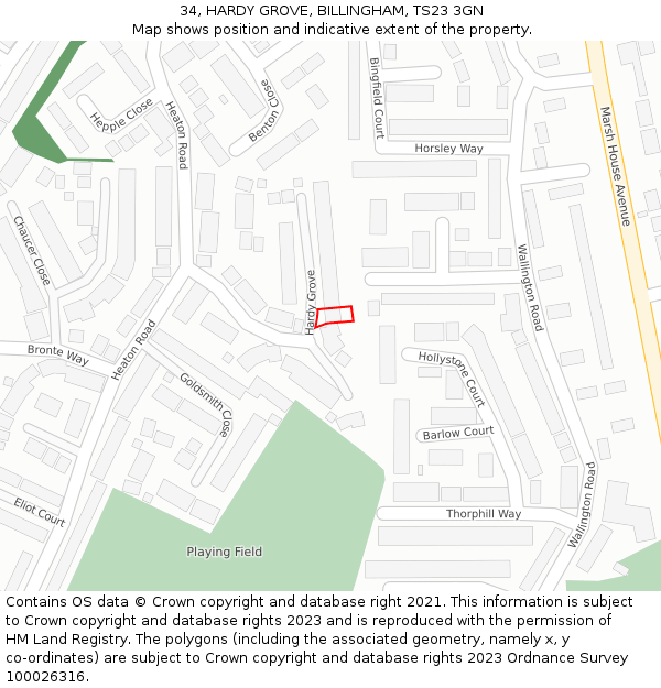 34, HARDY GROVE, BILLINGHAM, TS23 3GN: Location map and indicative extent of plot