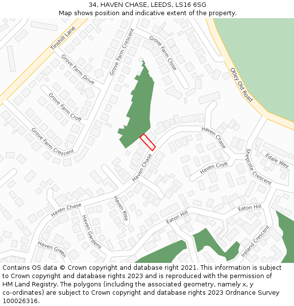 34, HAVEN CHASE, LEEDS, LS16 6SG: Location map and indicative extent of plot