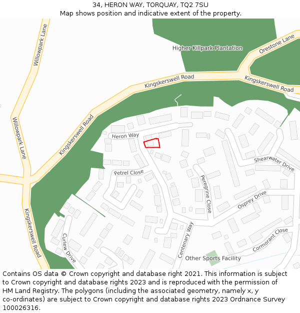 34, HERON WAY, TORQUAY, TQ2 7SU: Location map and indicative extent of plot