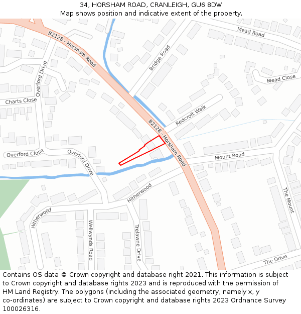 34, HORSHAM ROAD, CRANLEIGH, GU6 8DW: Location map and indicative extent of plot