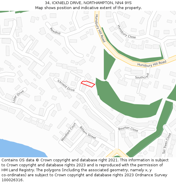 34, ICKNIELD DRIVE, NORTHAMPTON, NN4 9YS: Location map and indicative extent of plot