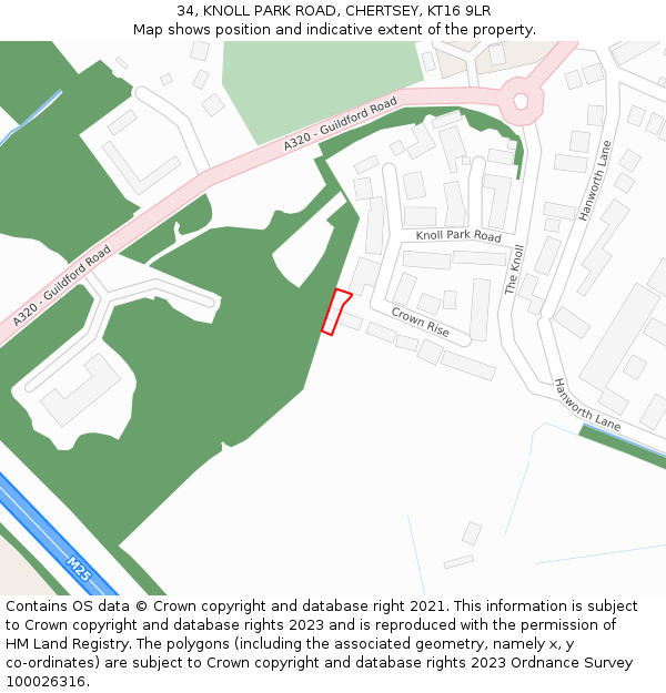 34, KNOLL PARK ROAD, CHERTSEY, KT16 9LR: Location map and indicative extent of plot