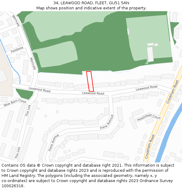 34, LEAWOOD ROAD, FLEET, GU51 5AN: Location map and indicative extent of plot