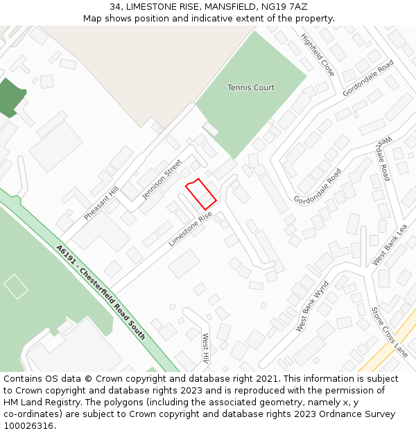 34, LIMESTONE RISE, MANSFIELD, NG19 7AZ: Location map and indicative extent of plot