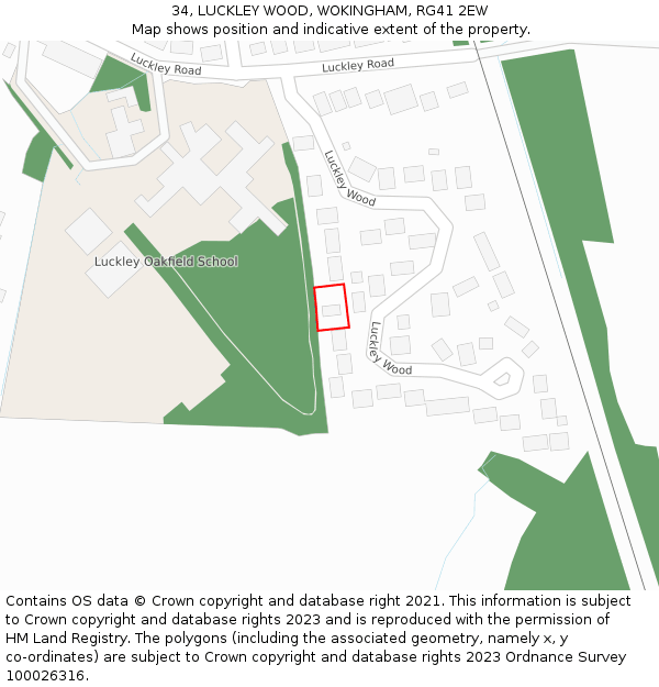 34, LUCKLEY WOOD, WOKINGHAM, RG41 2EW: Location map and indicative extent of plot