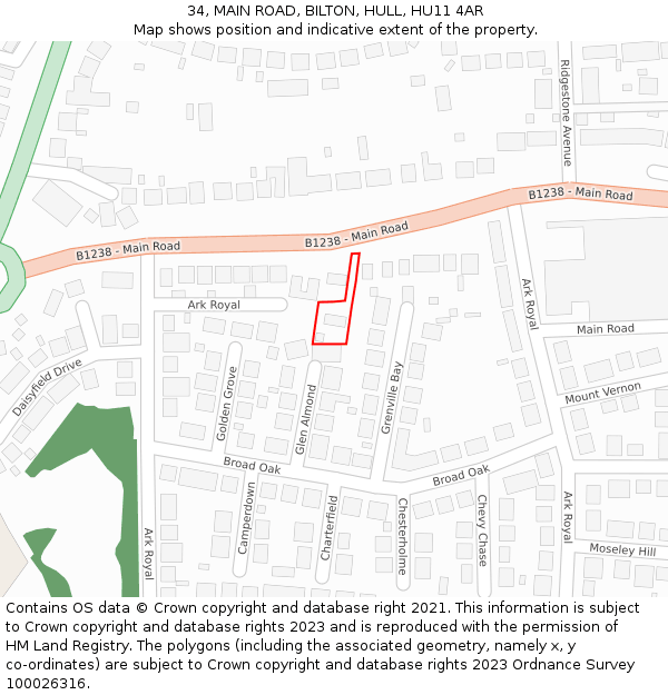 34, MAIN ROAD, BILTON, HULL, HU11 4AR: Location map and indicative extent of plot