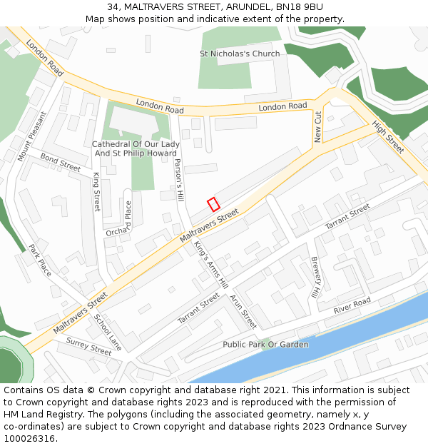 34, MALTRAVERS STREET, ARUNDEL, BN18 9BU: Location map and indicative extent of plot