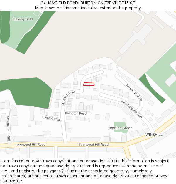 34, MAYFIELD ROAD, BURTON-ON-TRENT, DE15 0JT: Location map and indicative extent of plot