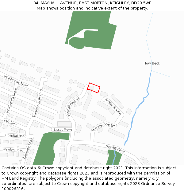 34, MAYHALL AVENUE, EAST MORTON, KEIGHLEY, BD20 5WF: Location map and indicative extent of plot