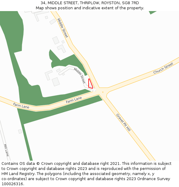 34, MIDDLE STREET, THRIPLOW, ROYSTON, SG8 7RD: Location map and indicative extent of plot