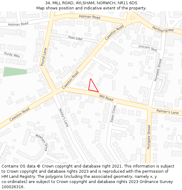 34, MILL ROAD, AYLSHAM, NORWICH, NR11 6DS: Location map and indicative extent of plot