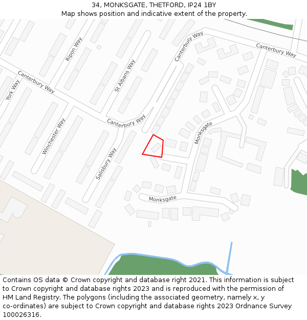 34, MONKSGATE, THETFORD, IP24 1BY: Location map and indicative extent of plot