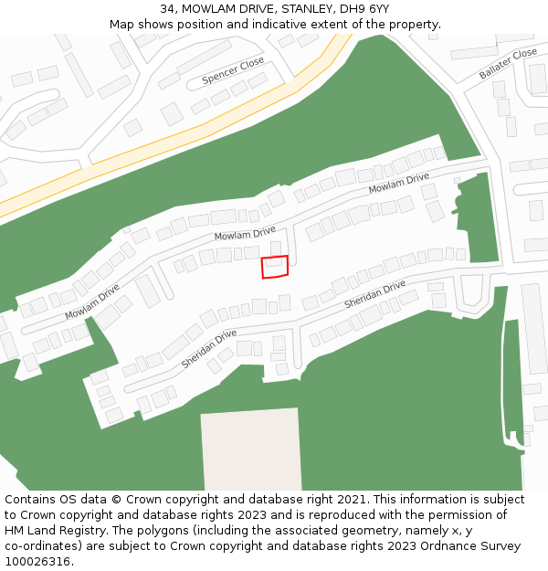 34, MOWLAM DRIVE, STANLEY, DH9 6YY: Location map and indicative extent of plot